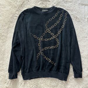 VTG 80s Vanna - Black Velvet Crewneck long Sleeve Pull Over Sweatshirt